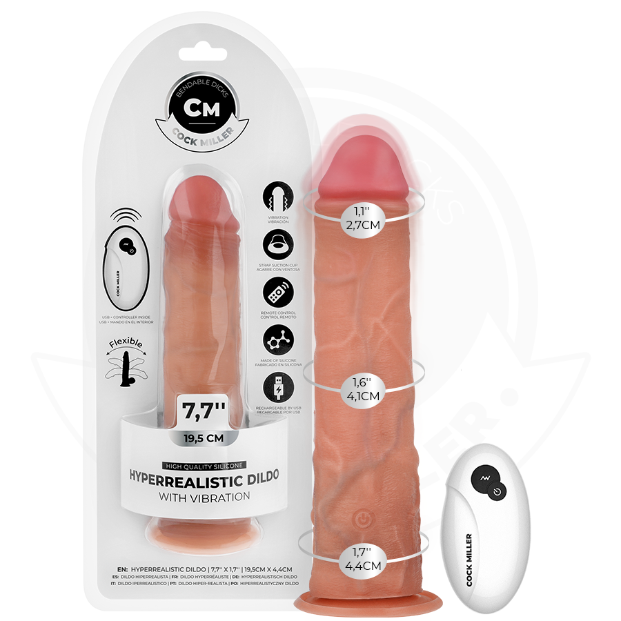 COCK MILLER - DILDO REALISTA COM VENTOSA E CONTROLE REMOTO VIBRAÇÃO 19,5 CM