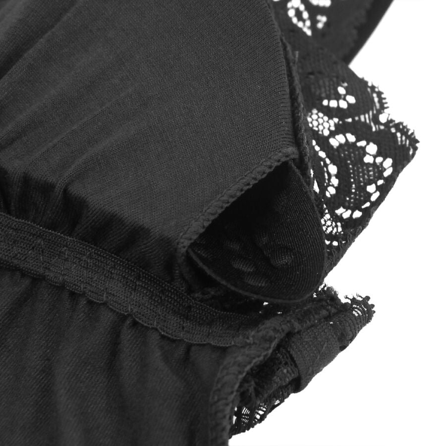 SUBBLIME - BLACK TEDDY WITH FLORAL LACE DETAIL S/M