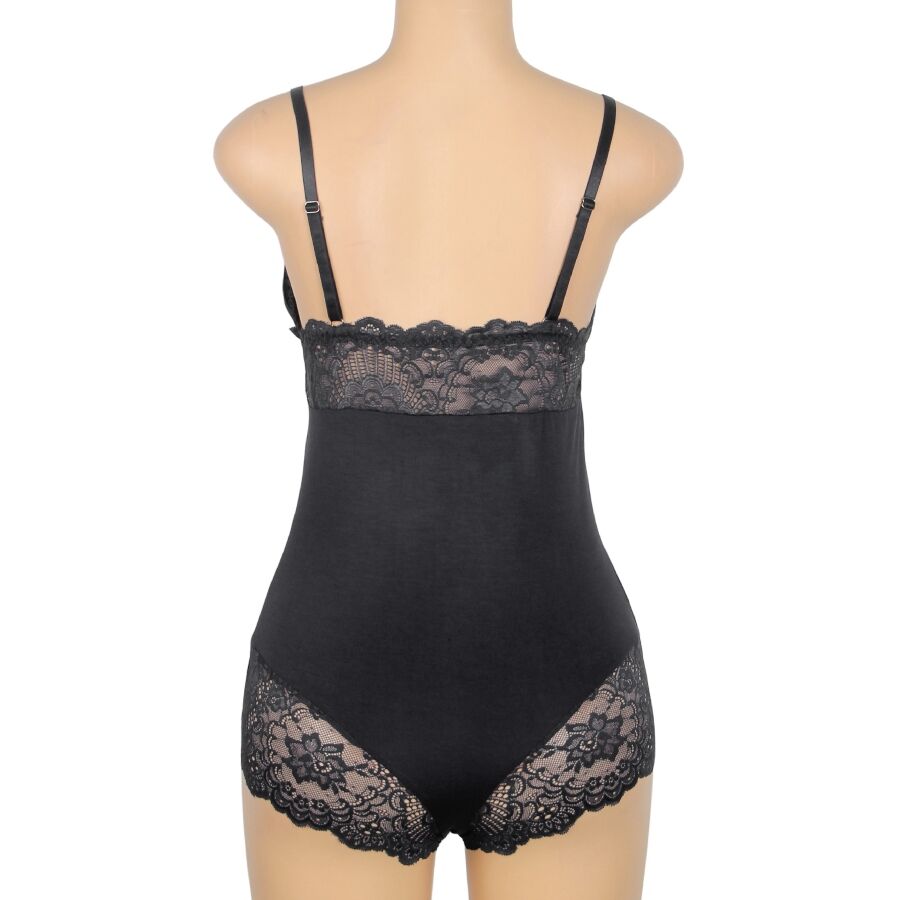 SUBBLIME - BLACK TEDDY WITH FLORAL LACE DETAIL S/M