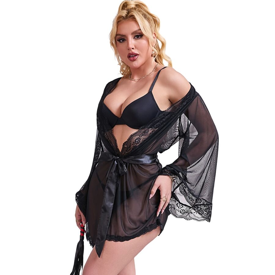 SUBBLIME - SHERE KIMONO WITH LACE DETAIL BLACK S/M