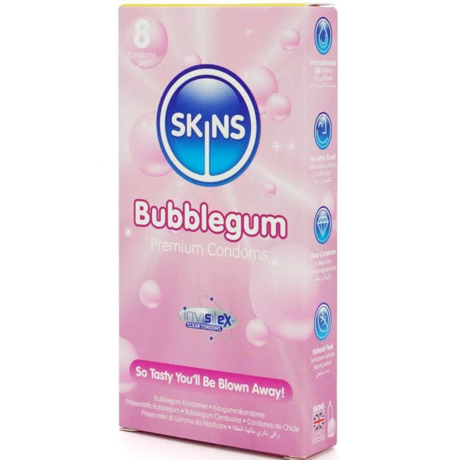 SKINS - PRESERVATIVOS BUBBLEGUM PREMIUM PACOTE 8