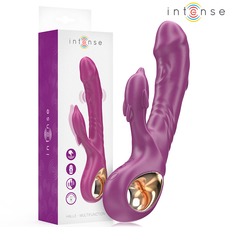 HALLE VIBRADOR MULTIFUNÇÃO COM LÍNGUA ESTIMULADORA EM FORMATO DE GOLFINHO ROXO. - Sex Shop Sexy