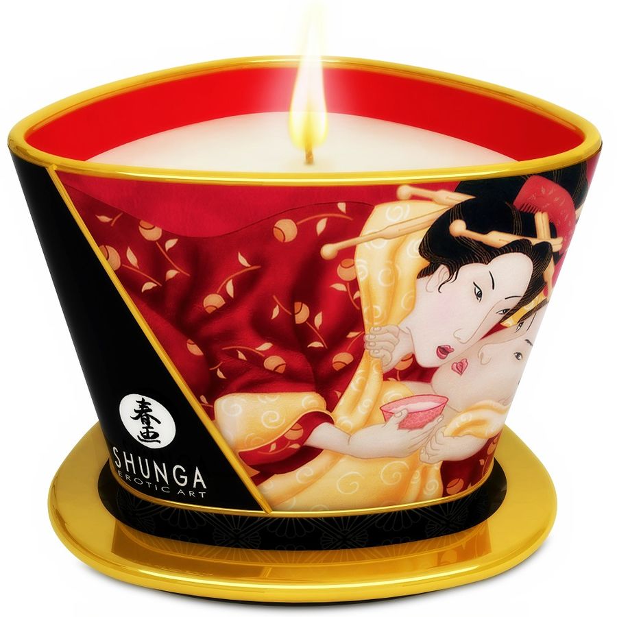 SHUNGA - MINI CARESS BY CANDELIGHT VELA DE MASSAGEM MORANGOS E CHAMPANHE 170 ML - Sex Shop Sexy