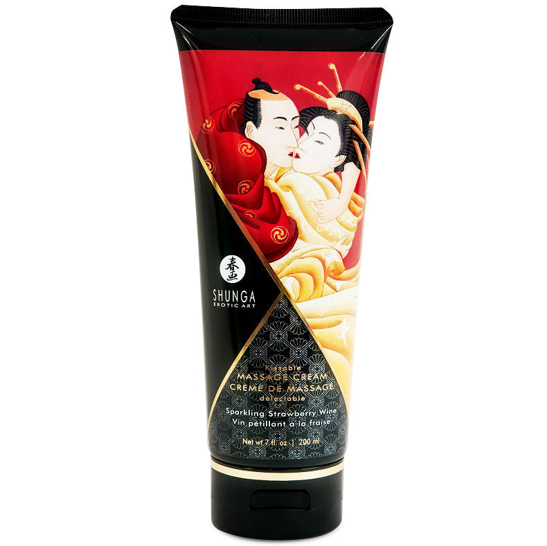 SHUNGA - CREME DE MASSAGEM MORANGOS E CHAMPANHE 200 ML - Sex Shop Sexy