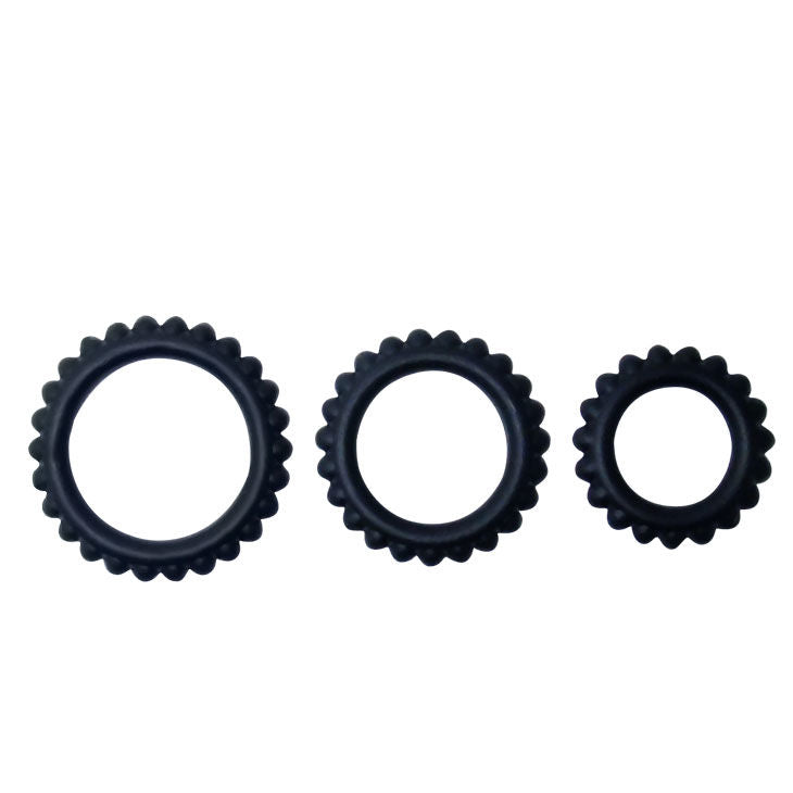 BAILE - TITAN SET 3 PCS COCK RING PRETO 2.8 + 2.4 + 1.9 CM - Sex Shop Sexy