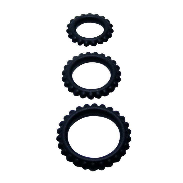 BAILE - TITAN SET 3 PCS COCK RING PRETO 2.8 + 2.4 + 1.9 CM - Sex Shop Sexy