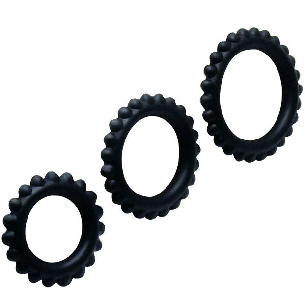 BAILE - TITAN SET 3 PCS COCK RING PRETO 2.8 + 2.4 + 1.9 CM - Sex Shop Sexy