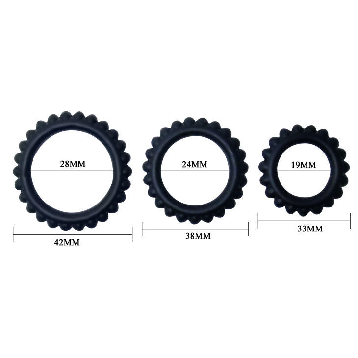 BAILE - TITAN SET 3 PCS COCK RING PRETO 2.8 + 2.4 + 1.9 CM - Sex Shop Sexy