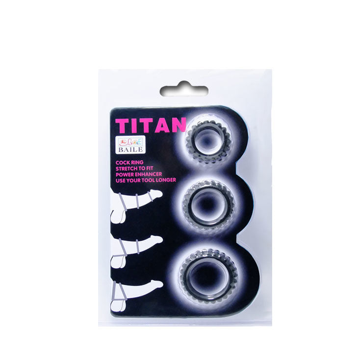 BAILE - TITAN SET 3 PCS COCK RING PRETO 2.8 + 2.4 + 1.9 CM - Sex Shop Sexy