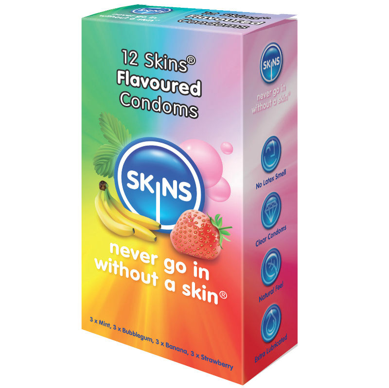 SKINS - PRESERVATIVOS SABORES SORTIDOS 12 UNIDADES - Sex Shop Sexy
