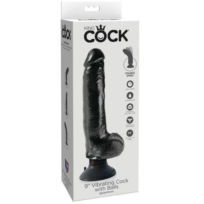 KING COCK - DILDO VIBRADOR COM TESTÍCULOS 23 CM PRETO