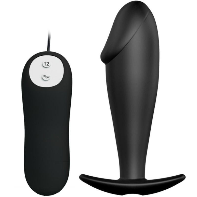 PRETTY LOVE - PLUG ANAL EM SILICONE FORMATO PÊNIS COM 12 MODOS DE VIBRAÇÃO PRETO - Sex Shop Sexy