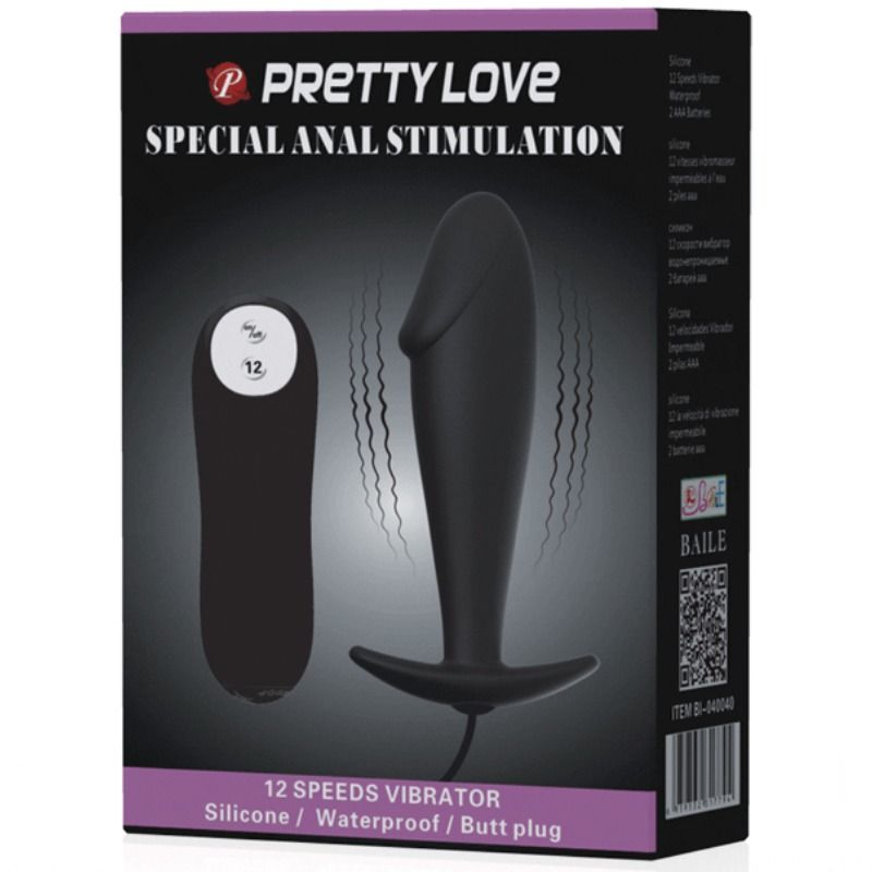 PRETTY LOVE - PLUG ANAL EM SILICONE FORMATO PÊNIS COM 12 MODOS DE VIBRAÇÃO PRETO - Sex Shop Sexy