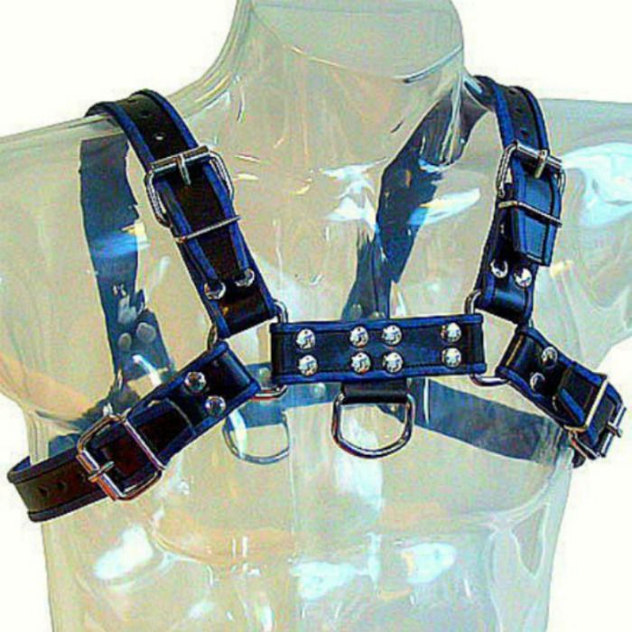 LEATHER BODY - ARNÊS EM COURO AZUL E PRETO CHEST BULLDOG