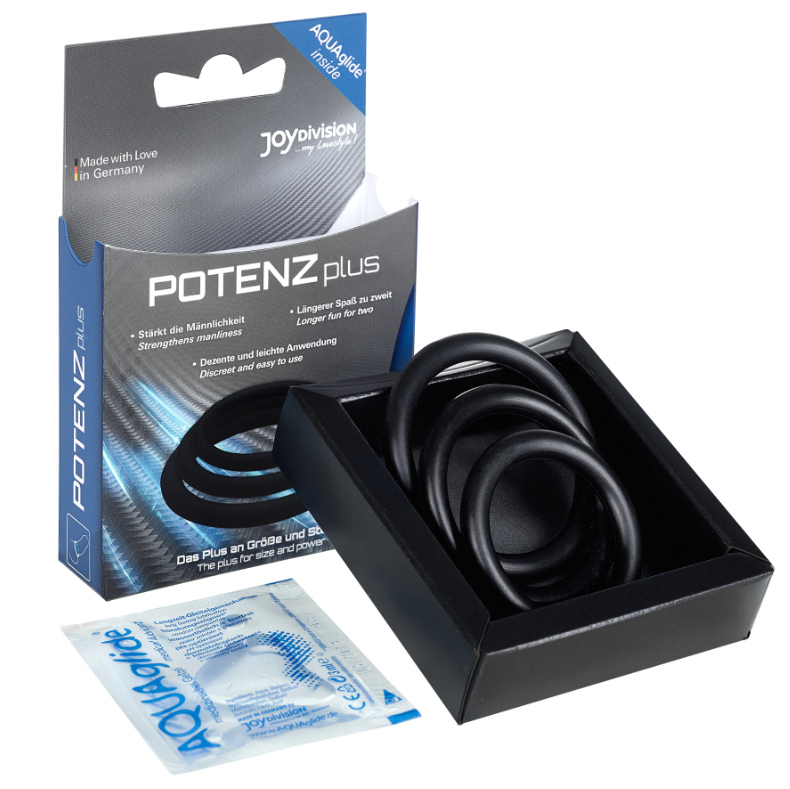 JOYDIVISION POTENZDUO - PLUS PACK 3 ANÉIS PARA PÊNIS PRETO - S, M, L - Sex Shop Sexy