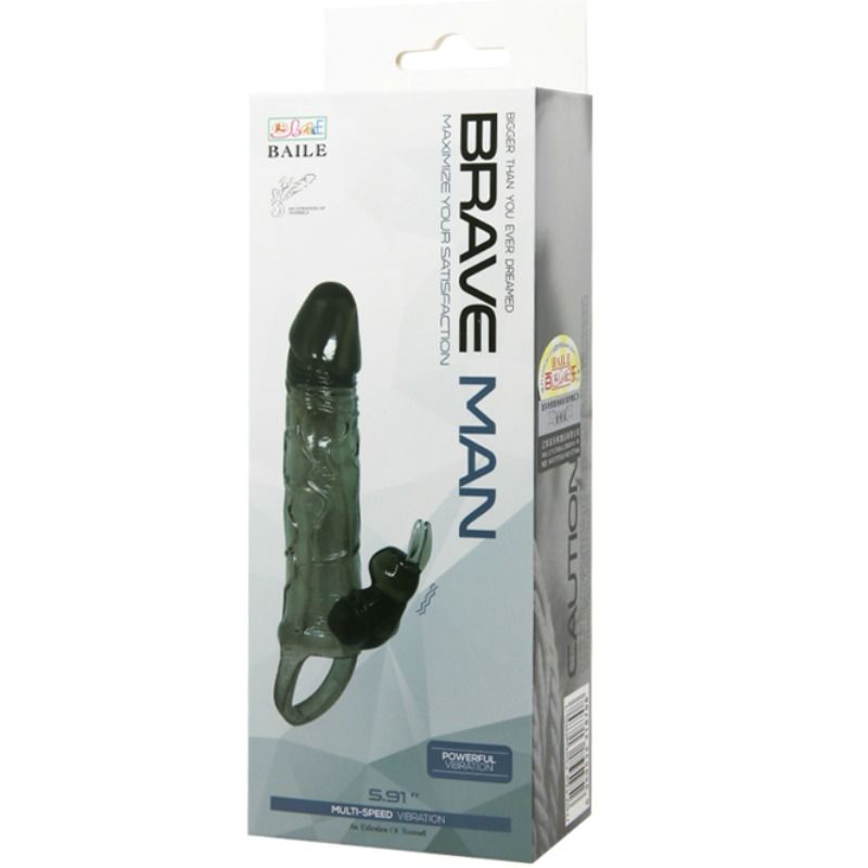 BAILE - BRAVE MAN CAPA REALISTA PARA PÊNIS COM COELHO 16.5 CM NEGRO - Sex Shop Sexy