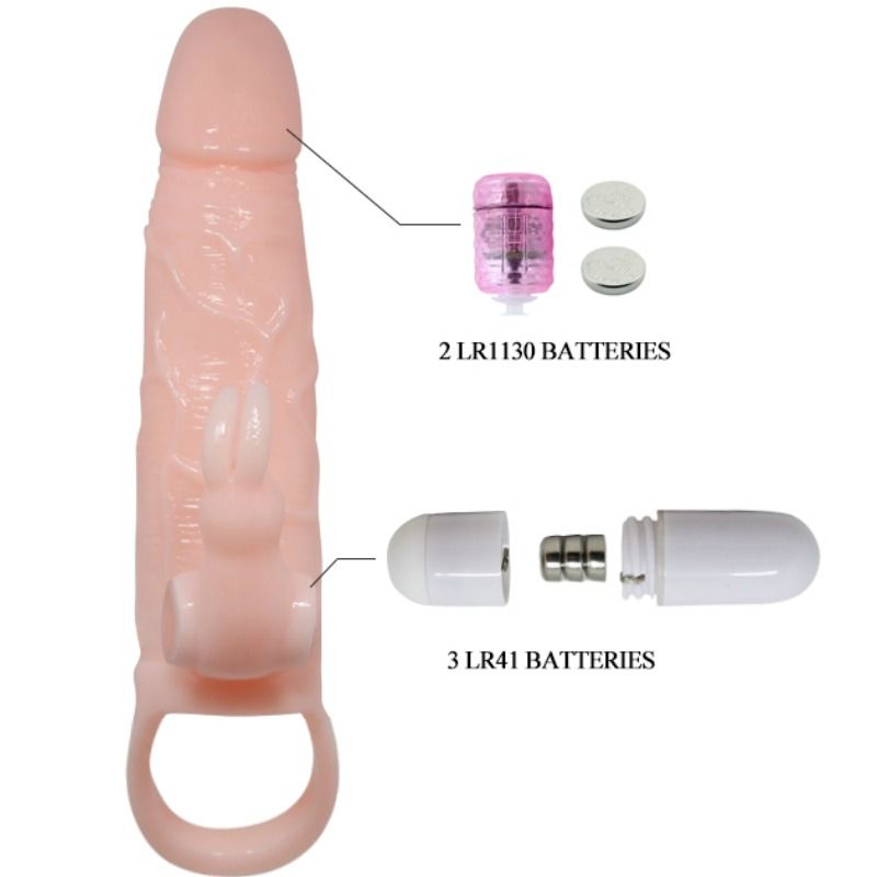 BAILE - BRAVE MAN CAPA PARA PÊNIS COM RABBIT VIBRADOR 16.5 CM NATURAL - Sex Shop Sexy