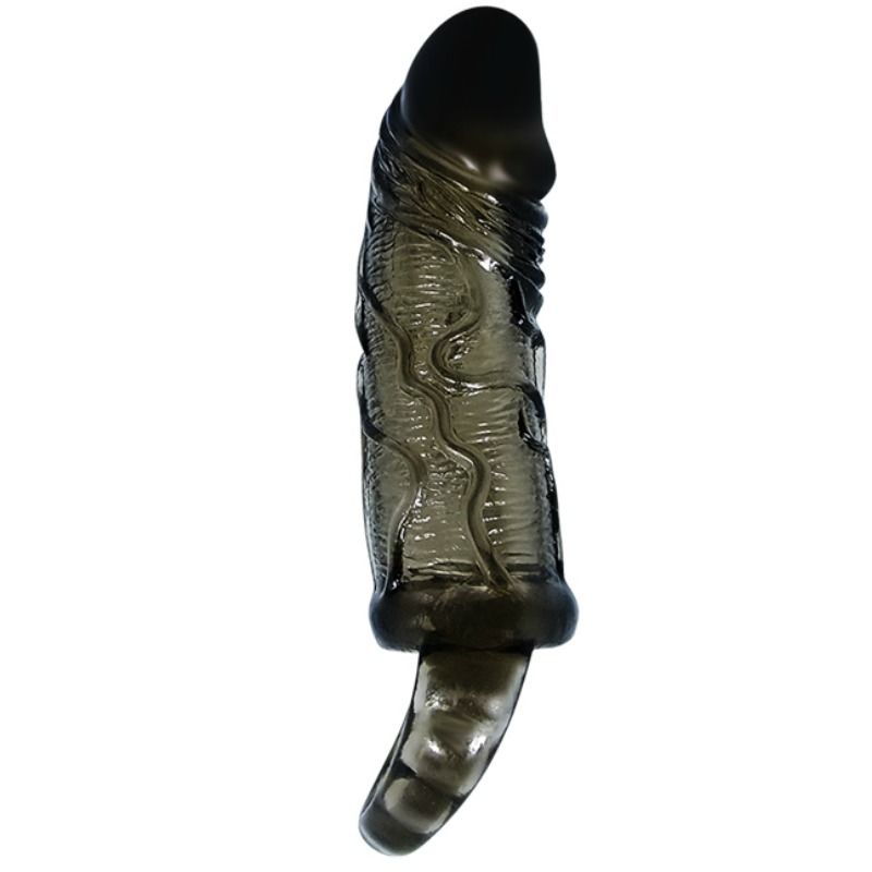 BAILE - CAPA EXTENSORA PARA PÊNIS COM STRAP PARA TESTÍCULOS PRETA 13.5 CM - Sex Shop Sexy