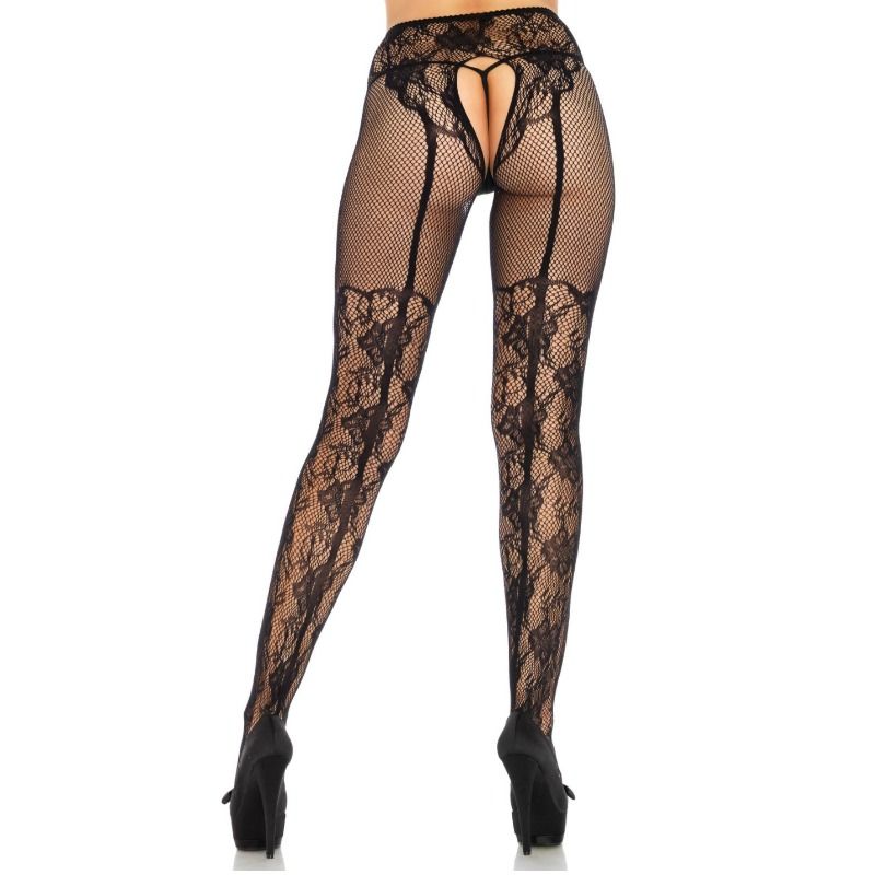 LEG AVENUE - MEIAS ALTAS COM ABERTURA TRASEIRA DESIGN FLORAL TAMANHO ÚNICO - Sex Shop Sexy