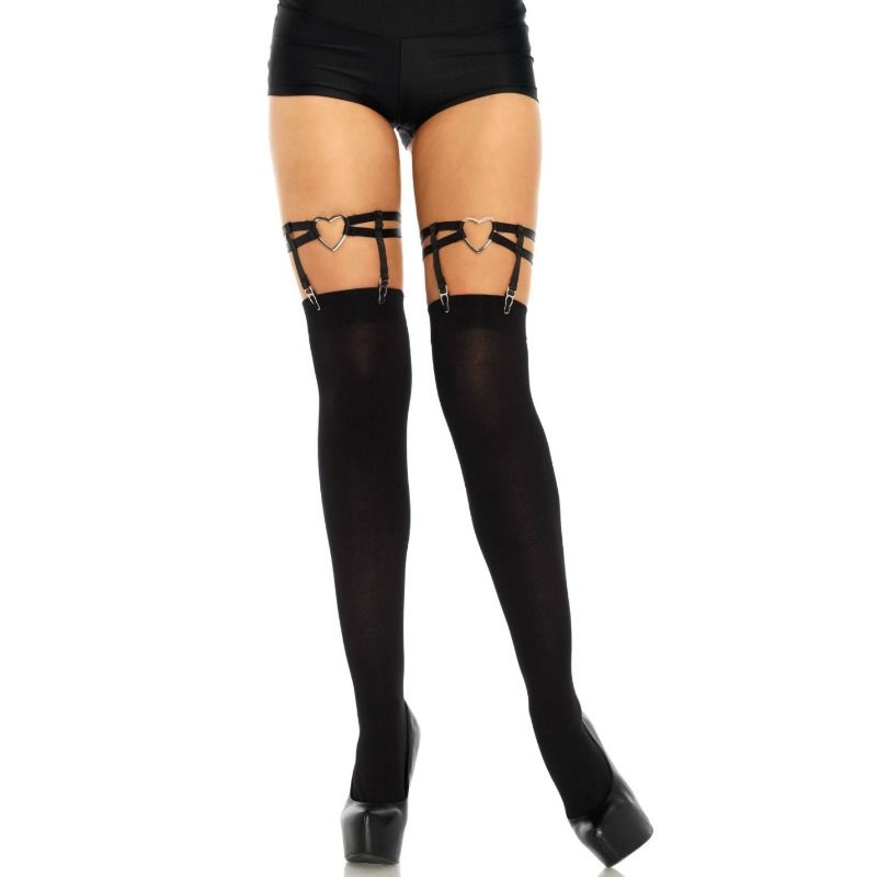 LEG AVENUE - LIGAS DUPLAS ELÁSTICAS COM CORAÇÃO TAMANHO ÚNICO - Sex Shop Sexy