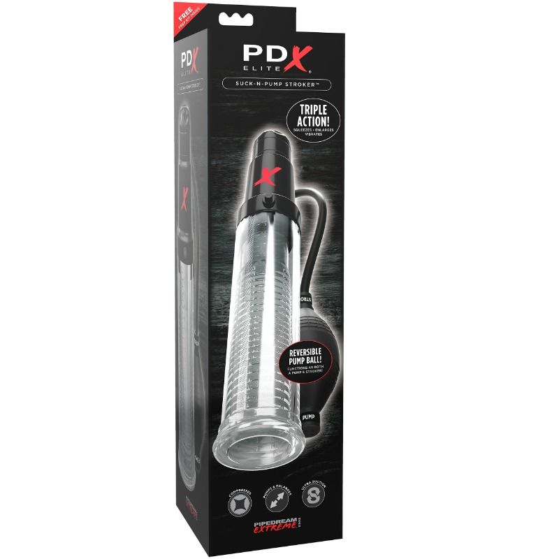 PDX ELITE - BOMBA DE ONDAS ESTIMULADORAS MASTURBADORA COM VIBRAÇÃO SUCK N PUMP STROKER - Sex Shop Sexy