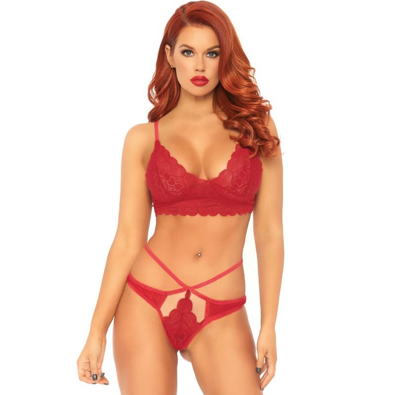LEG AVENUE - 2-PIECE SET WITH DOUBLE STRAP THONG S/M RED
