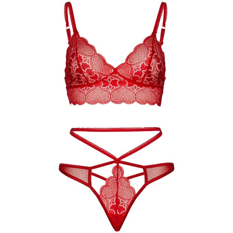 LEG AVENUE - 2-PIECE SET WITH DOUBLE STRAP THONG S/M RED