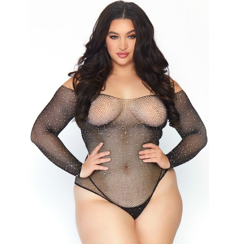 LEG AVENUE - BODYSTOCKING EM REDE COM BRILHOS 1X-2X