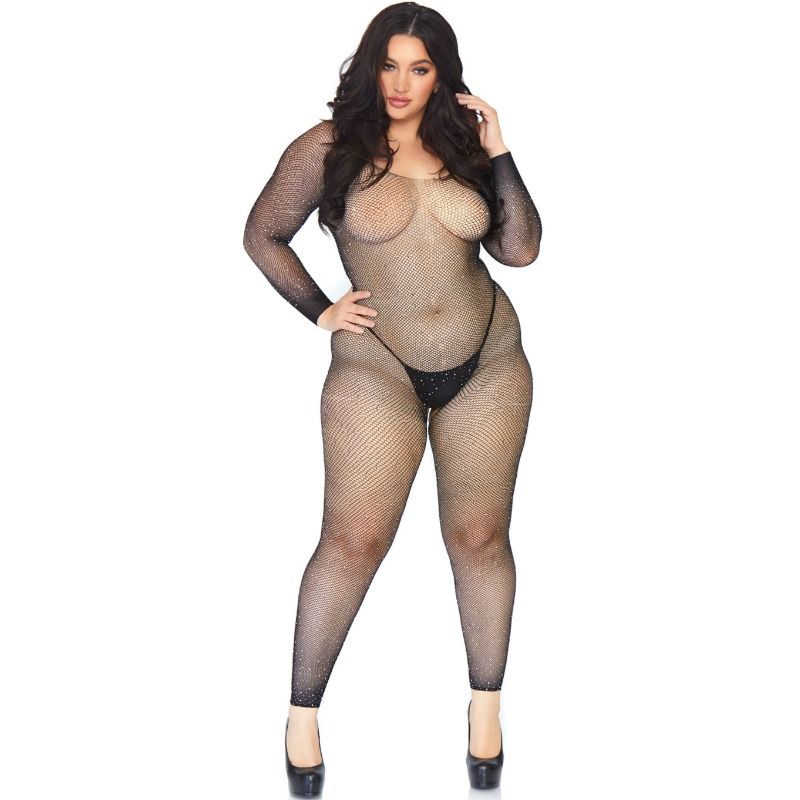 LEG AVENUE - BODYSTOCKING EM REDE COM BRILHANTES 1X-2X