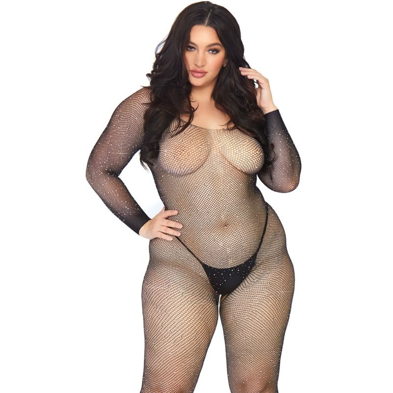 LEG AVENUE - BODYSTOCKING EM REDE COM BRILHANTES 1X-2X