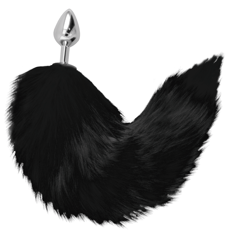 Darkness - Plug Anal Prata 8 Cm Com Cauda Preta