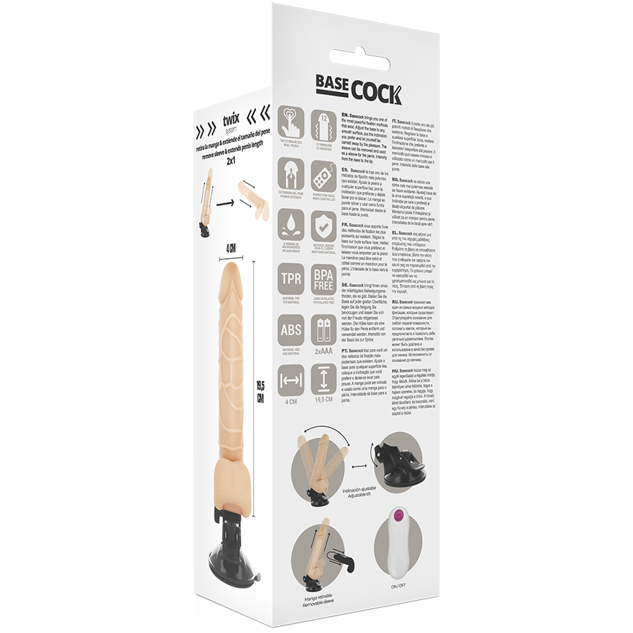 BASECOCK - VIBRADOR REALISTA CONTROLE REMOTO PRETO COM TESTÍCULOS 19.5 CM -O- 4 CM