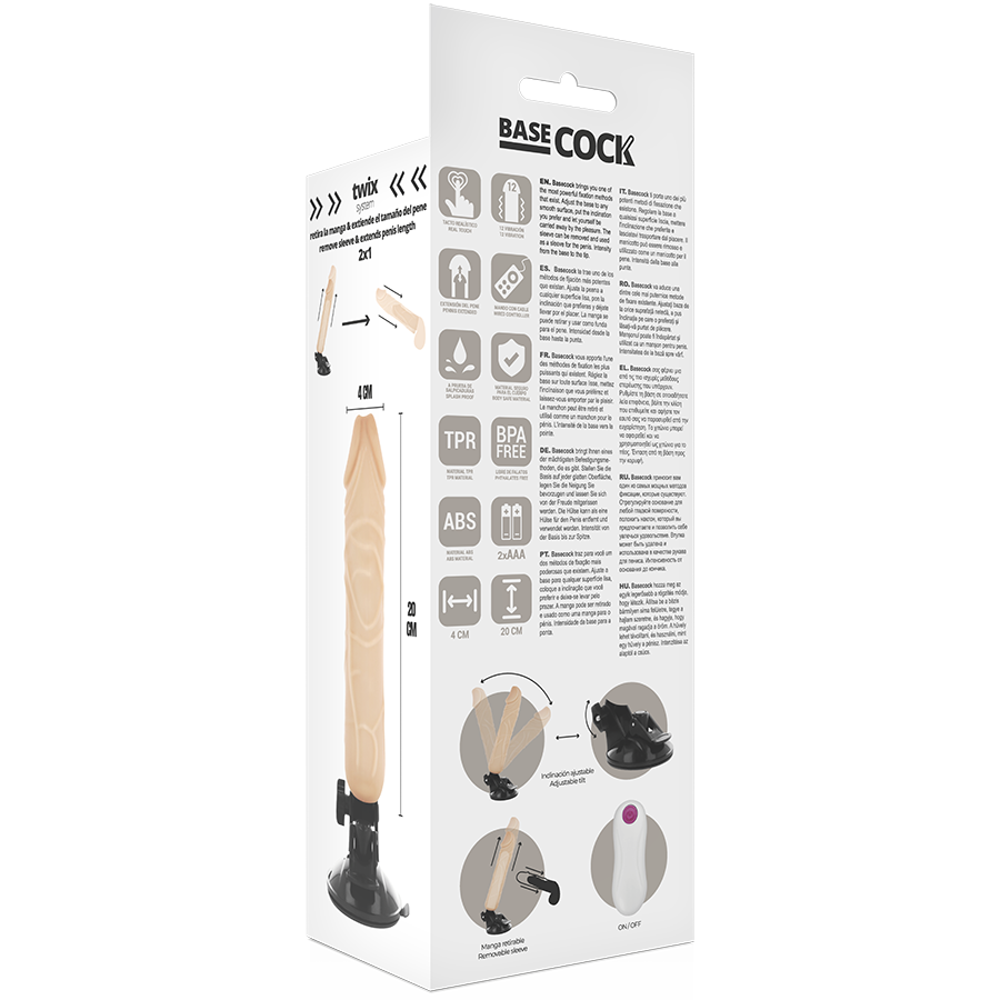 BASECOCK - VIBRADOR DE CONTROLE REMOTO REALÍSTICO PRETO 20 CM -O- 4 CM