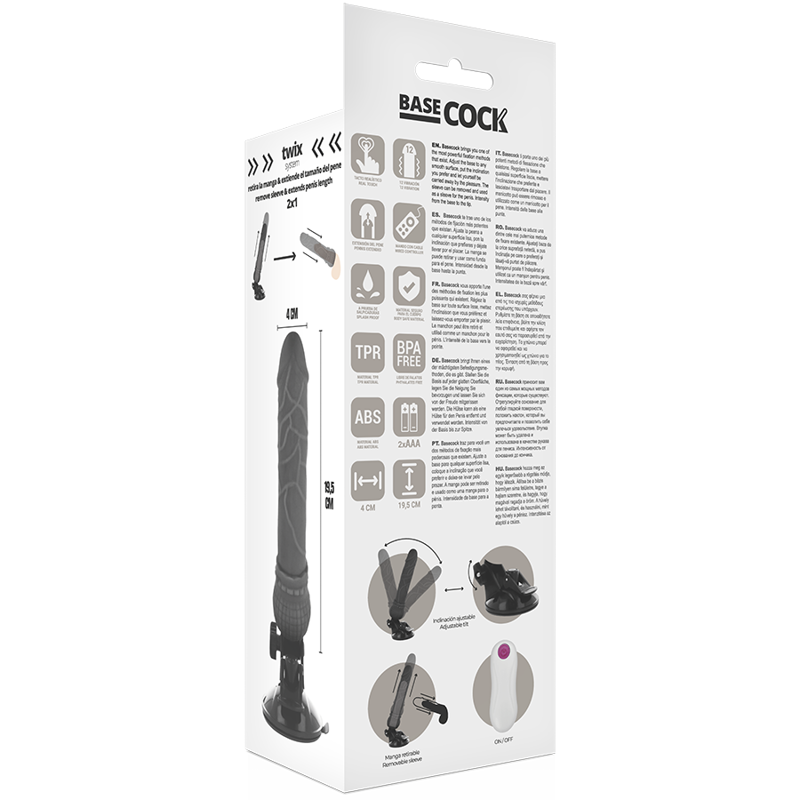 BASECOCK - REALISTIC VIBRATOR WITH NATURAL REMOTE CONTROL 19.5 CM -Ø- 4 CM