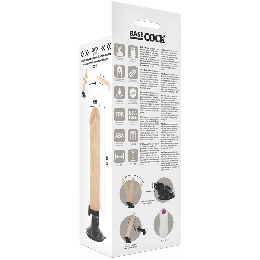 BASECOCK - REALISTIC VIBRATOR WITH NATURAL REMOTE CONTROL 21 CM -Ø- 4 CM