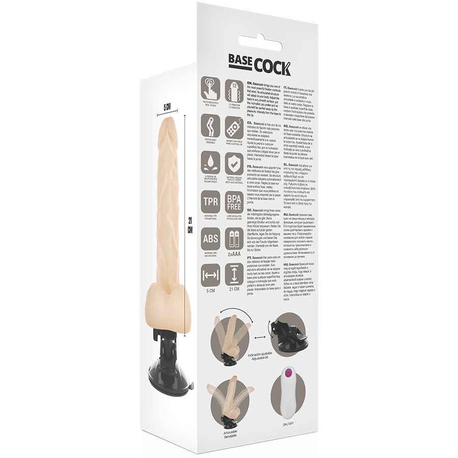 BASECOCK - REALISTIC ARTICULATED VIBRATOR WITH NATURAL REMOTE CONTROL 21 CM -O- 5 CM