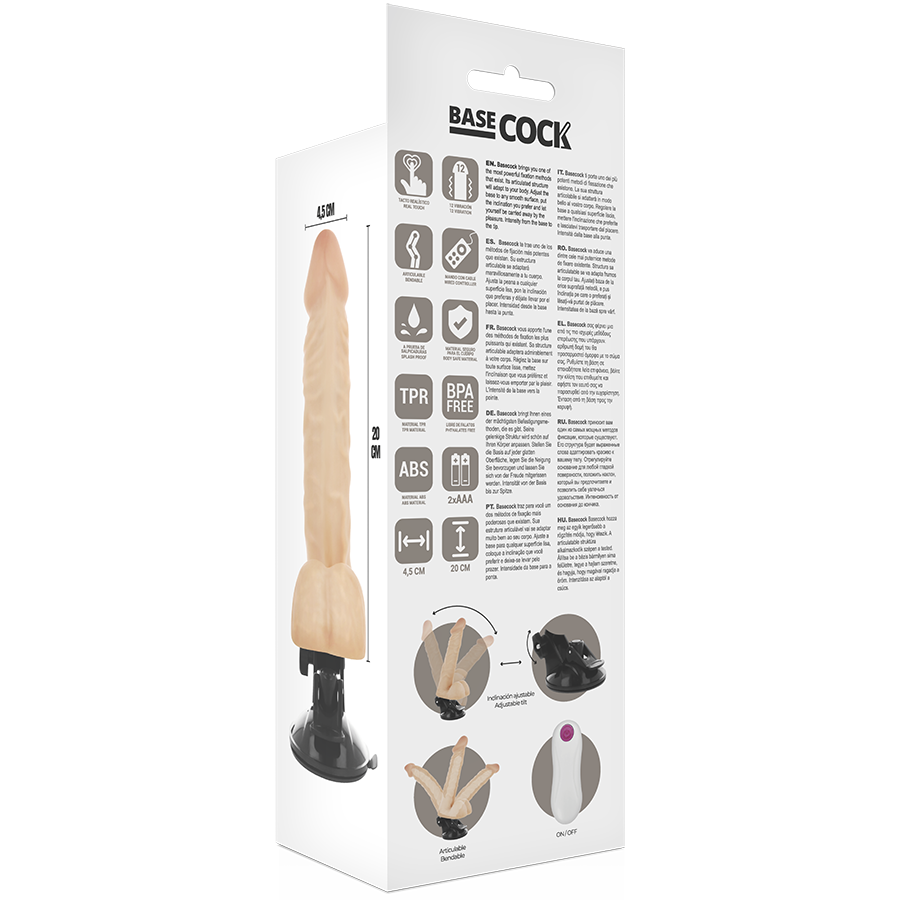 BASECOCK - VIBRADOR ARTICULVEL CONTROLE REMOTO PRETO 20 CM -O- 4.5 CM