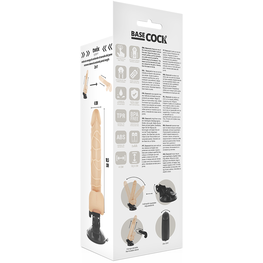 BASECOCK - VIBRADOR REALISTA COM CONTROLO REMOTO NATURAL 18.5 CM -O- 4 CM