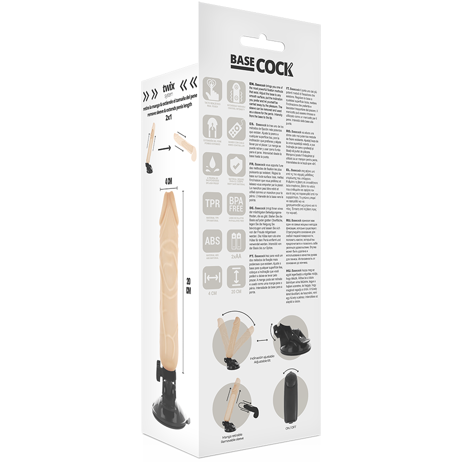 BASECOCK - REALISTIC VIBRATOR WITH NATURAL REMOTE CONTROL 20 CM -O- 4 CM