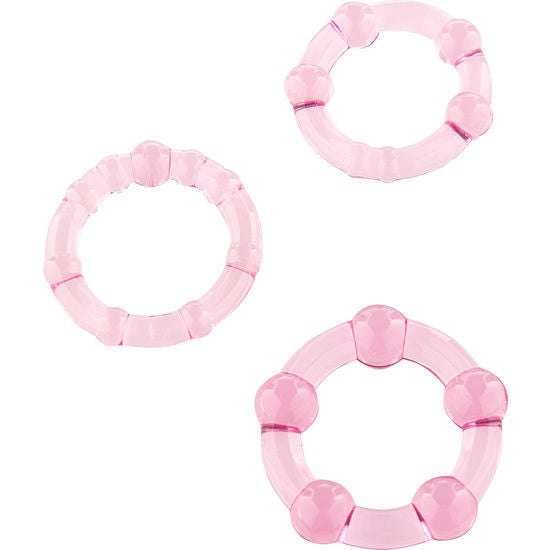 SEVEN CREATIONS - CONJUNTO 3 ANÉIS PARA PÊNIS ROSA