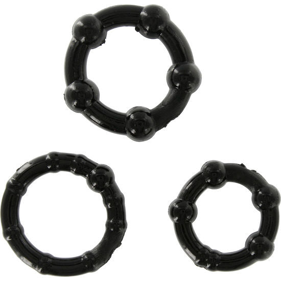 SEVEN CREATIONS - CONJUNTO 3 ANÉIS PARA PÊNIS PRETO