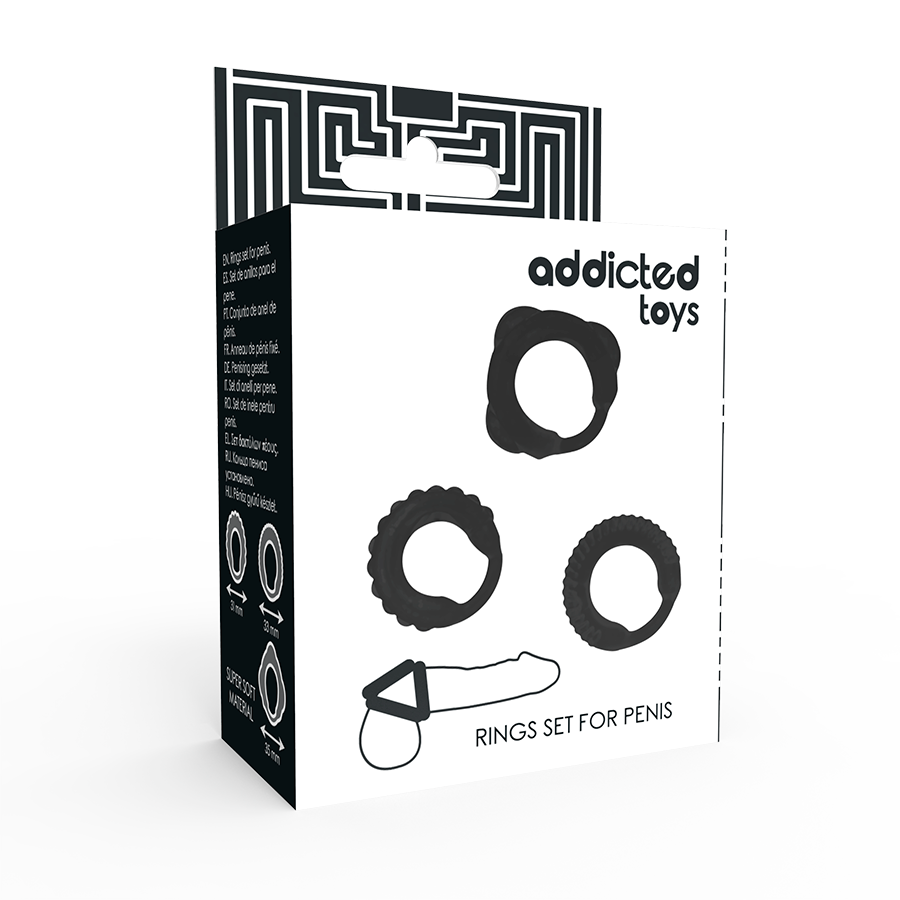 ADDICTED TOYS - CONJUNTO 3 ANÉIS PARA PÊNIS PRETO