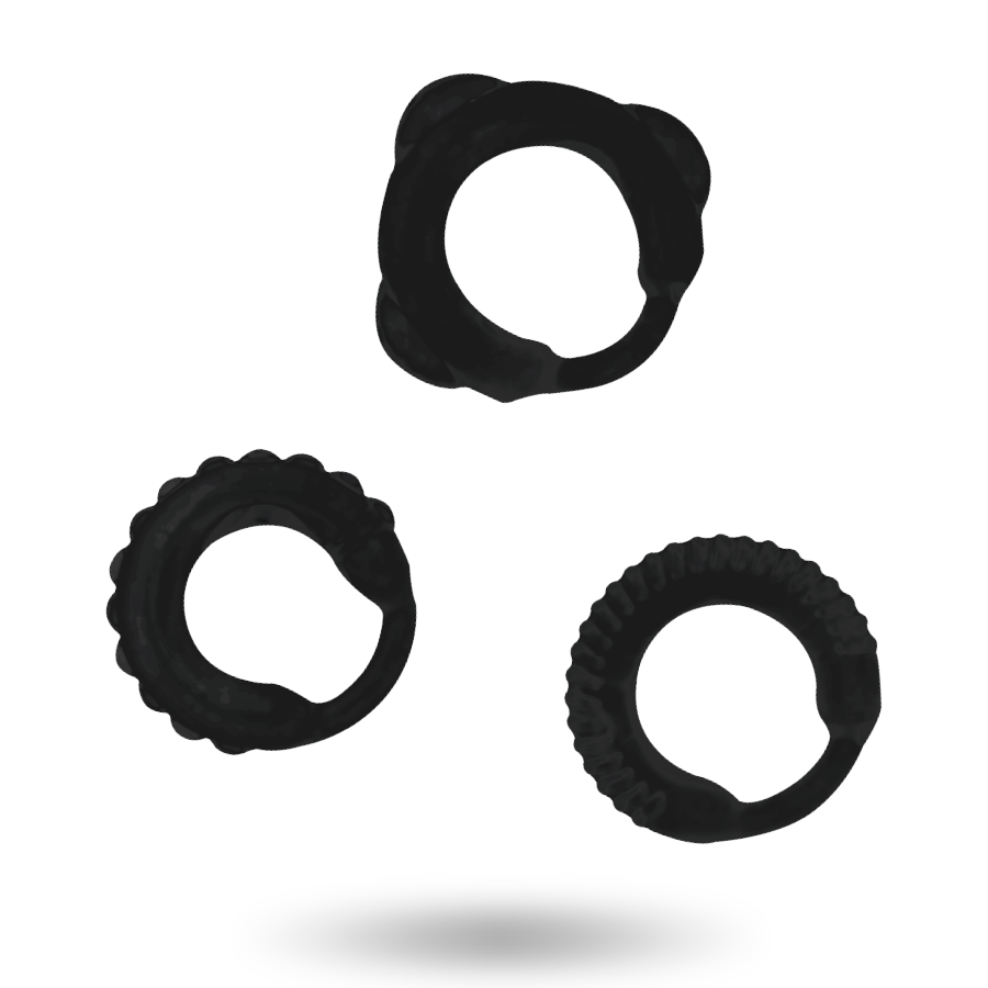 ADDICTED TOYS - CONJUNTO 3 ANÉIS PARA PÊNIS PRETO