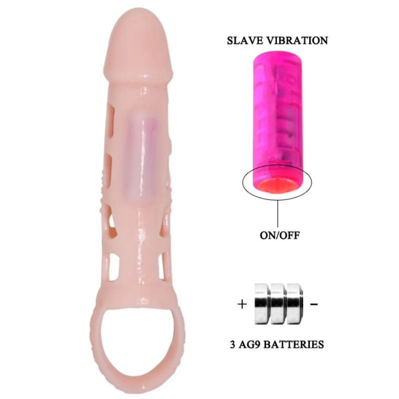 BAILE - CAPA EXTENSORA PARA PÊNIS COM VIBRAÇÃO E STRAP NATURAL 13.5 CM