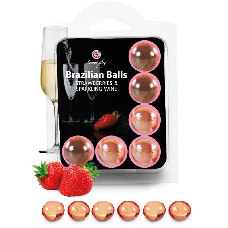 SECRETPLAY - SET 6 BRAZILIAN BALLS MORANGO COM CHAMPANHE