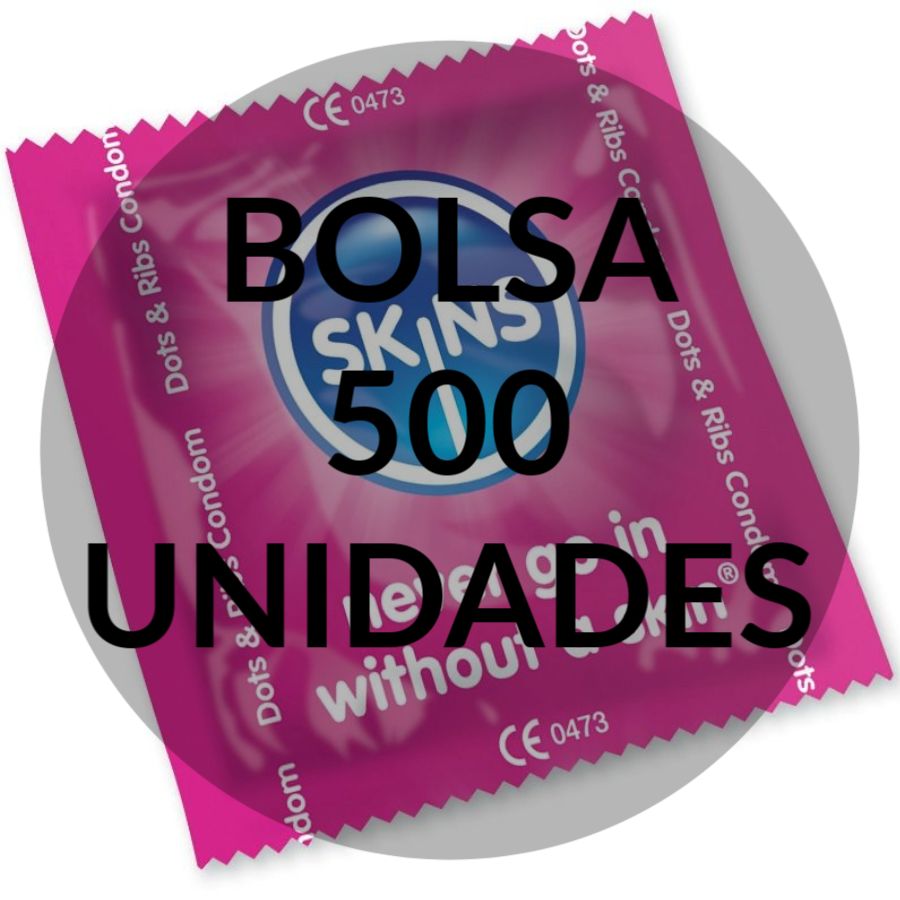 SKINS - PRESERVATIVOS PONTOS & ESTRIAS SACO 500 UNIDADES - Sex Shop Sexy