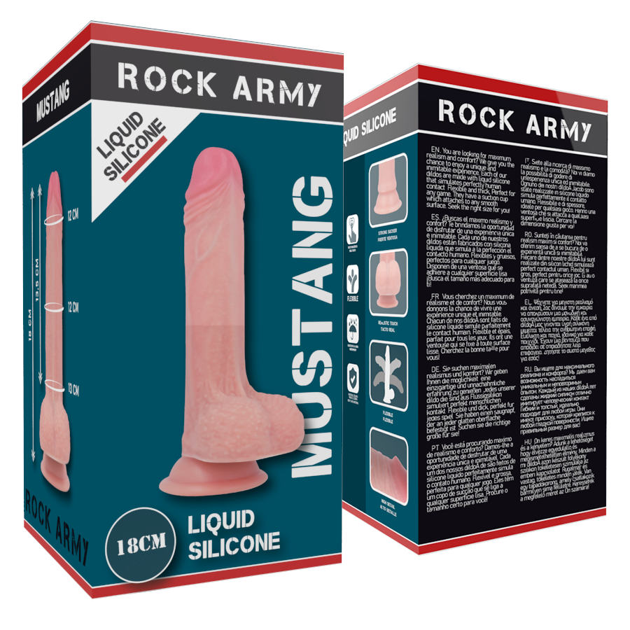 ROCKARMY - MUSTANG DILDO REALISTA SILICONE LÍQUIDO PREMIUM 18 CM x 4.14 CM