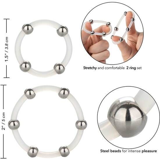 CALEXOTICS - KIT DE 2 UNIDADES ANEL EM SILICONE COM ESFERAS DE AÇO