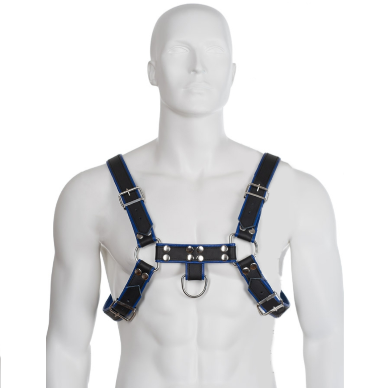 LEATHER BODY - ARNÊS EM COURO AZUL E PRETO CHEST BULLDOG