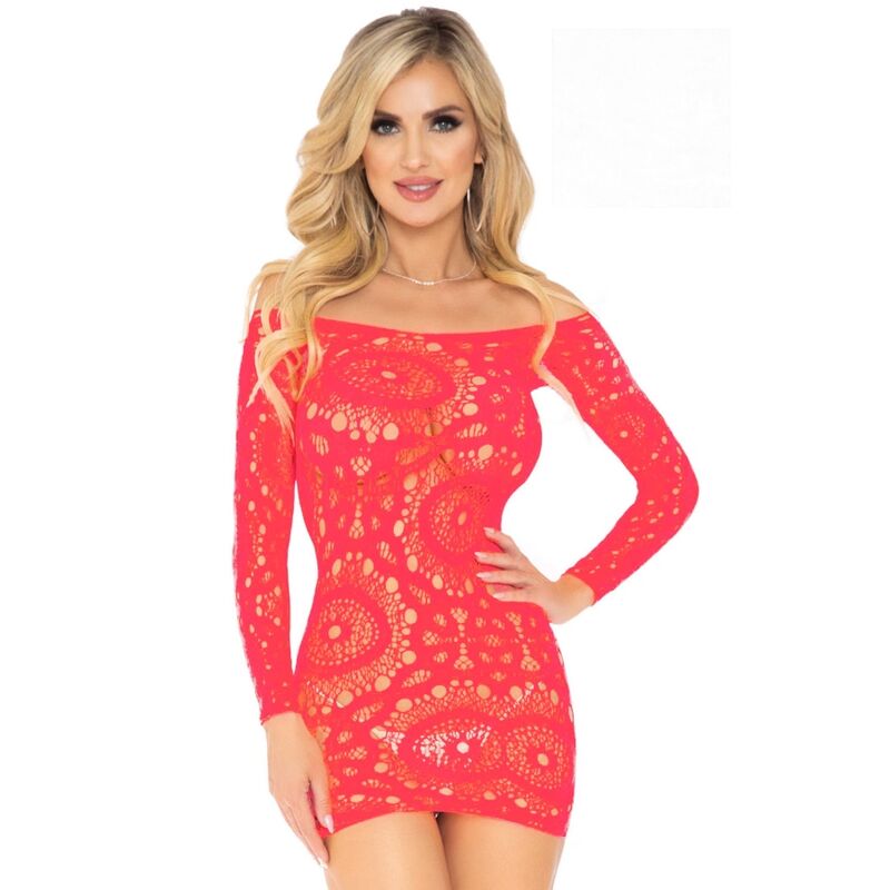 LEG AVENUE - MINI VESTIDO EM RENDA COM MANGA COMPRIDA VERMELHO TAMANHO ÚNICO